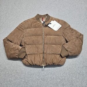 Moncler Pollet Giubbotto Chocolate Suede Goose Down Womens Jacket Sz 2 US M NWT